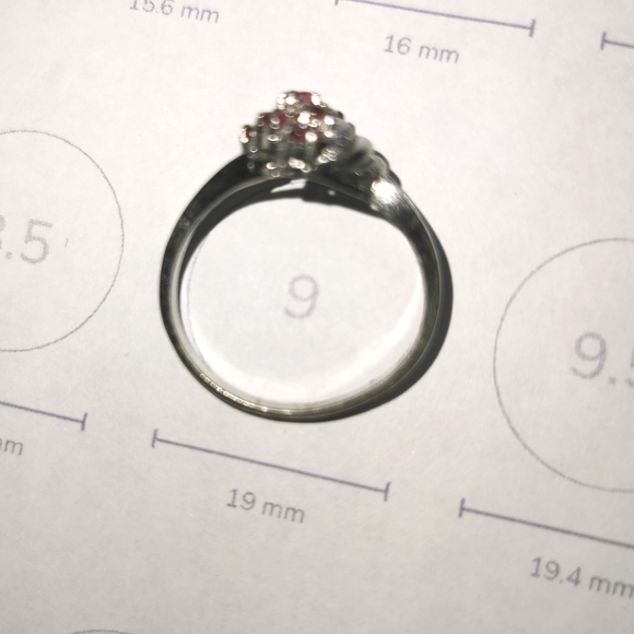 Ruby Cluster Silver Ring, size 9 - Picture 5 of 6